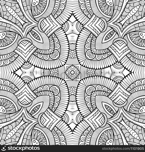 Abstract vector decorative ethnic hand drawn sketchy contour seamless pattern. Abstract vector tribal ethnic background