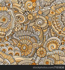 Abstract vector decorative hand drawn nature floral ornamental ethnic seamless pattern. Can be used for wallpaper, pattern fills, web page background, surface textures. Abstract vector hand drawn nature floral seamless pattern