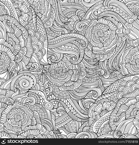 Abstract vector decorative hand drawn nature floral ornamental sketchy ethnic seamless pattern. Can be used for wallpaper, pattern fills, web page background, surface textures. Abstract vector decorative hand drawn nature floral eamless pattern