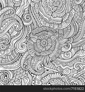 Abstract vector decorative hand drawn nature floral ornamental sketchy ethnic seamless pattern. Can be used for wallpaper, pattern fills, web page background, surface textures. Abstract vector hand drawn nature floral seamless pattern