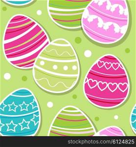 Abstract vector Easter seamless pattern with eggs on a green background