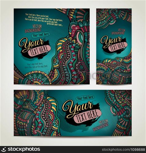 Abstract vector ethnic backgrounds set. Series of image. Template frame design for card. Three different sizes for your design. Abstract vector ethnic backgrounds set.