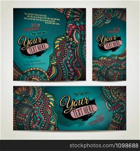 Abstract vector ethnic backgrounds set. Series of image. Template frame design for card. Three different sizes for your design. Abstract vector ethnic backgrounds set.