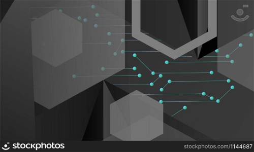 abstract vector geometric background. Dark gray vector polygonal template and blue line connected dots .Vector Illustration For Wallpaper, Banner, Background, Card, landing page , etc