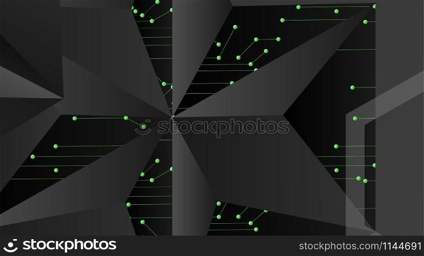 abstract vector geometric background. Dark gray vector polygonal template and green line connected dots .Vector Illustration For Wallpaper, Banner, Background, Card, landing page , etc