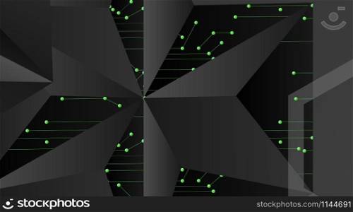 abstract vector geometric background. Dark gray vector polygonal template and green line connected dots .Vector Illustration For Wallpaper, Banner, Background, Card, landing page , etc