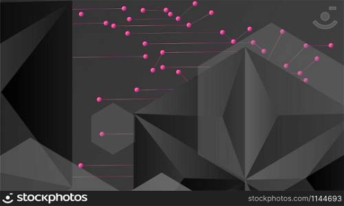 abstract vector geometric background. Dark gray vector polygonal template and pink line connected dots .Vector Illustration For Wallpaper, Banner, Background, Card, landing page , etc