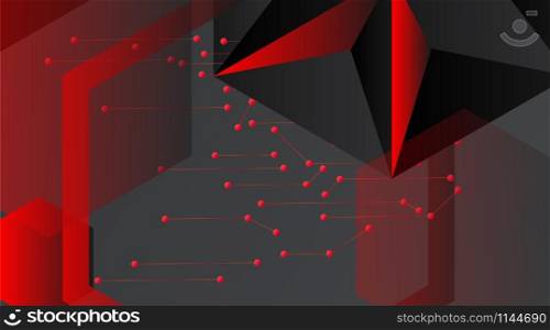 abstract vector geometric background. Dark gray vector polygonal template and red line connected dots .Vector Illustration For Wallpaper, Banner, Background, Card, landing page , etc