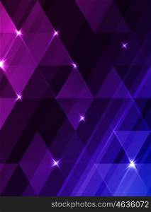 Abstract vector geometric background with blue and violet triangles. Decorative shining background.