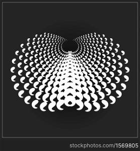Abstract vector geometric element consisting of circles with distortion effect. Dark background. Abstract geometric element with distortion effect