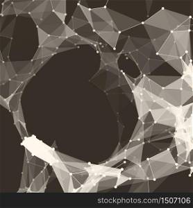Abstract vector grayscale mesh background. Chaotically connected points and polygons flying in space. Futuristic technology style. Elegant background for business presentations. Flying debris. eps10