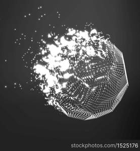 Abstract vector grayscale mesh background. Destroying of abstract comet. Futuristic technology style. Elegant background for business presentations. Flying debris. eps10