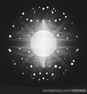 Abstract vector grayscale mesh background. Sphere of bioluminescent tentacles. Futuristic style card. Elegant background for business presentations. Eps10.