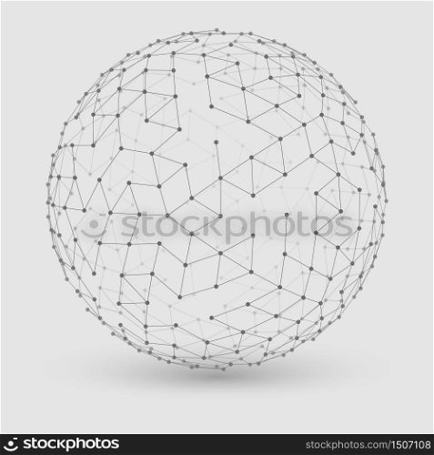 Abstract vector grayscale mesh sphere constructed with connected points. Futuristic technology style. Elegant background for business presentations.Eps10