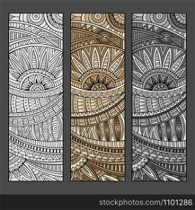 Abstract vector hand drawn vintage ethnic pattern card set.. Abstract vector hand drawn ethnic pattern set.