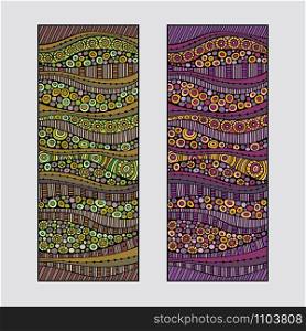 Abstract vector hand drawn vintage ethnic pattern card set.