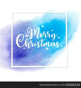 Abstract vector holiday background with greeting inscription. Christmas card with blue watercolor texture.