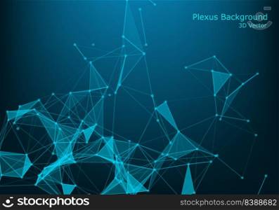 Abstract vector illuminated particles and lines. Plexus effect. Futuristic vector illustration. Polygonal Cyber Structure With Lens Flare Light Rays. Data Connection Concept.