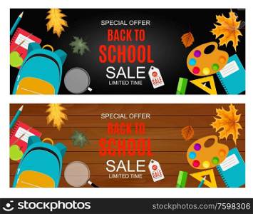 Abstract Vector Illustration Back to School Sale Background with Falling Autumn Leaves. EPS10. Abstract Vector Illustration Back to School Sale Background with Falling Autumn Leaves