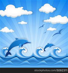 Abstract vector illustration of blue seascape