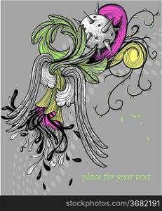 abstract vector illustration of fantasy plants and wings