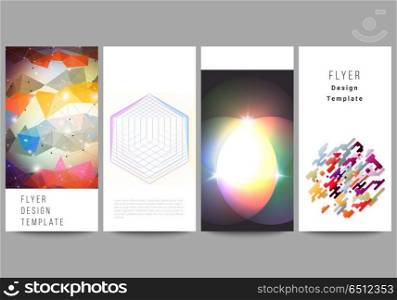 Abstract vector illustration of the editable layout of four modern vertical banners, flyers design business templates. Abstract colorful geometric backgrounds in minimalistic design to choose from. The minimalistic abstract vector illustration of the editable layout of four modern vertical banners, flyers design business templates. Abstract colorful geometric backgrounds in minimalistic design to choose from