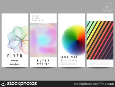 Abstract vector illustration of the editable layout of four modern vertical banners, flyers design business templates. Abstract colorful geometric backgrounds in minimalistic design to choose from. The minimalistic abstract vector illustration of the editable layout of four modern vertical banners, flyers design business templates. Abstract colorful geometric backgrounds in minimalistic design to choose from