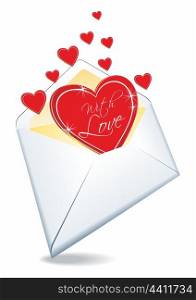 Abstract vector illustration with envelope and hearts. . envelope and hearts