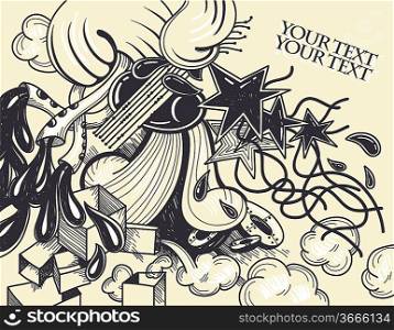 abstract vector illustration with stars, smoking pipes and waves