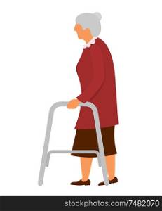 Abstract vector image with image of a walker handicapped and the old lady on a white background