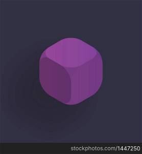 Abstract vector isometric 3d shape cube in bright violet pink color with shadow.