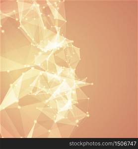 Abstract vector light orange polygonal mesh background. Futuristic technology style. Elegant background for business presentations. Flying debris. eps10