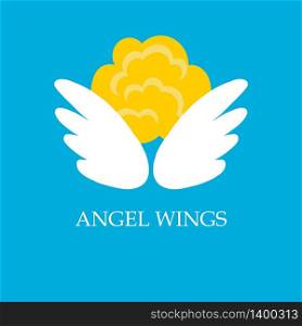 Abstract Vector Logo Design Template. Angel head and white wings on blue background. Abstract Vector Logo Design Template