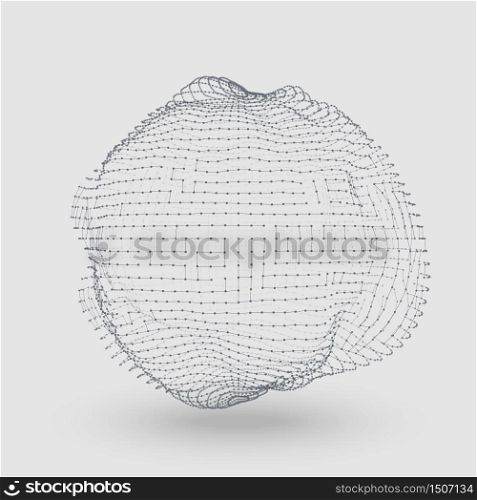 Abstract vector mesh distorted sphere constructed with connected points on light background. Futuristic technology style. Elegant background for business presentations.Eps10