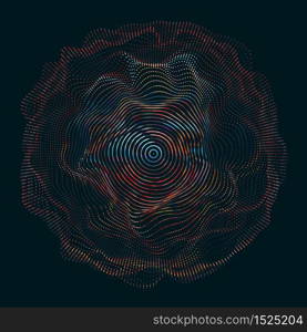 Abstract vector mesh on dark background. Futuristic style card. Elegant background for business presentations. Corrupted point sphere. Chaos aesthetics.