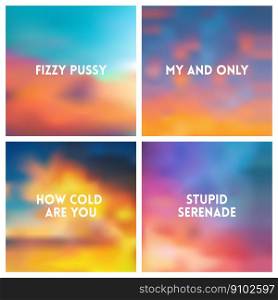 Abstract vector multicolored blurred background set. 4 colors set. Square blurred backgrounds set - sunset sky clouds sea ocean beach colors With love"es. Abstract vector multicolored blurred background set. 4 colors set