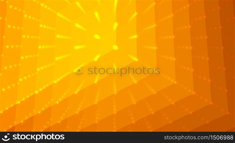 Abstract vector orange background. Matrix of points and polygons with illusion of depth and perspective. Abstract futuristic space background.