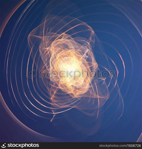 Abstract vector orange explosion mesh on blue background. Futuristic technology style. Elegant background for business presentations. Flying debris. eps10
