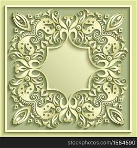 Abstract vector ornamental nature color vintage frame. Modern volumetric floral elements. Trendy craft style illustration. Abstract vector ornamental nature vintage frame.
