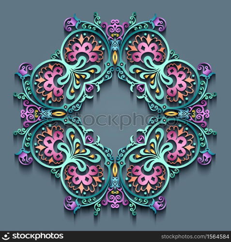 Abstract vector ornamental nature vintage frame. Modern volumetric floral elements. Trendy craft style illustration. Abstract vector ornamental nature vintage frame.