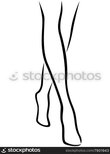Abstract vector outline of the female walking barefoot. Graceful barefoot female feet