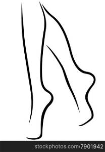 Abstract vector outline of the graceful barefoot female feet. Graceful female feet