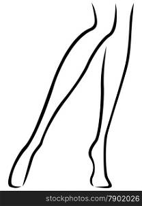 Abstract vector outline of the slender female barefoot feet. Slender barefoot female feet