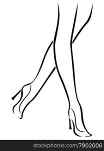 Abstract vector outline of the slender female feet in shoes. Slender female feet in shoes