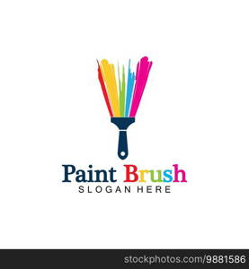 Abstract vector painting brush and colorful paint splash icon, emblem, logo design with color alternative and greyscale version. Editable EPS format design element, arts and crafts concept.