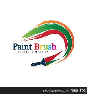 Abstract vector painting brush and colorful paint splash icon, emblem, logo design with color alternative and greyscale version. Editable EPS format design element, arts and crafts concept.