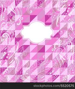 Abstract vector pink geometrical background with floral ornament