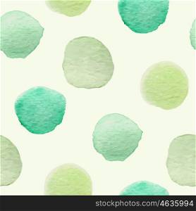 Abstract vector seamless pattern with green round watercolor blots
