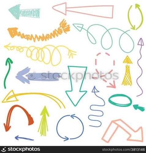 Abstract vector set, hand drawn arrows illustration collection