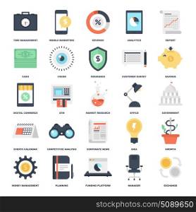 Abstract vector set of colorful flat business and finance icons. Concepts and design elements for mobile and web applications.